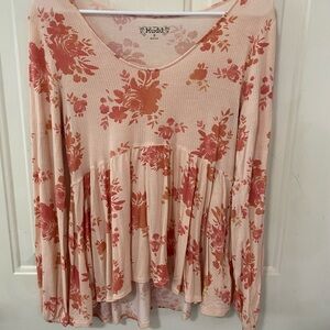 Mudd Pink Long Sleeve Pleated Blouse